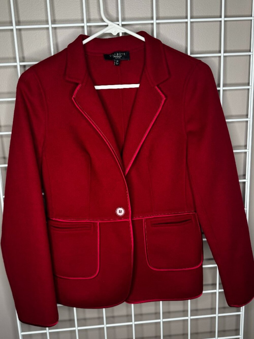 Talbots Red Wool-Blend Piping Trim Blazer Jacket, Sz 4P